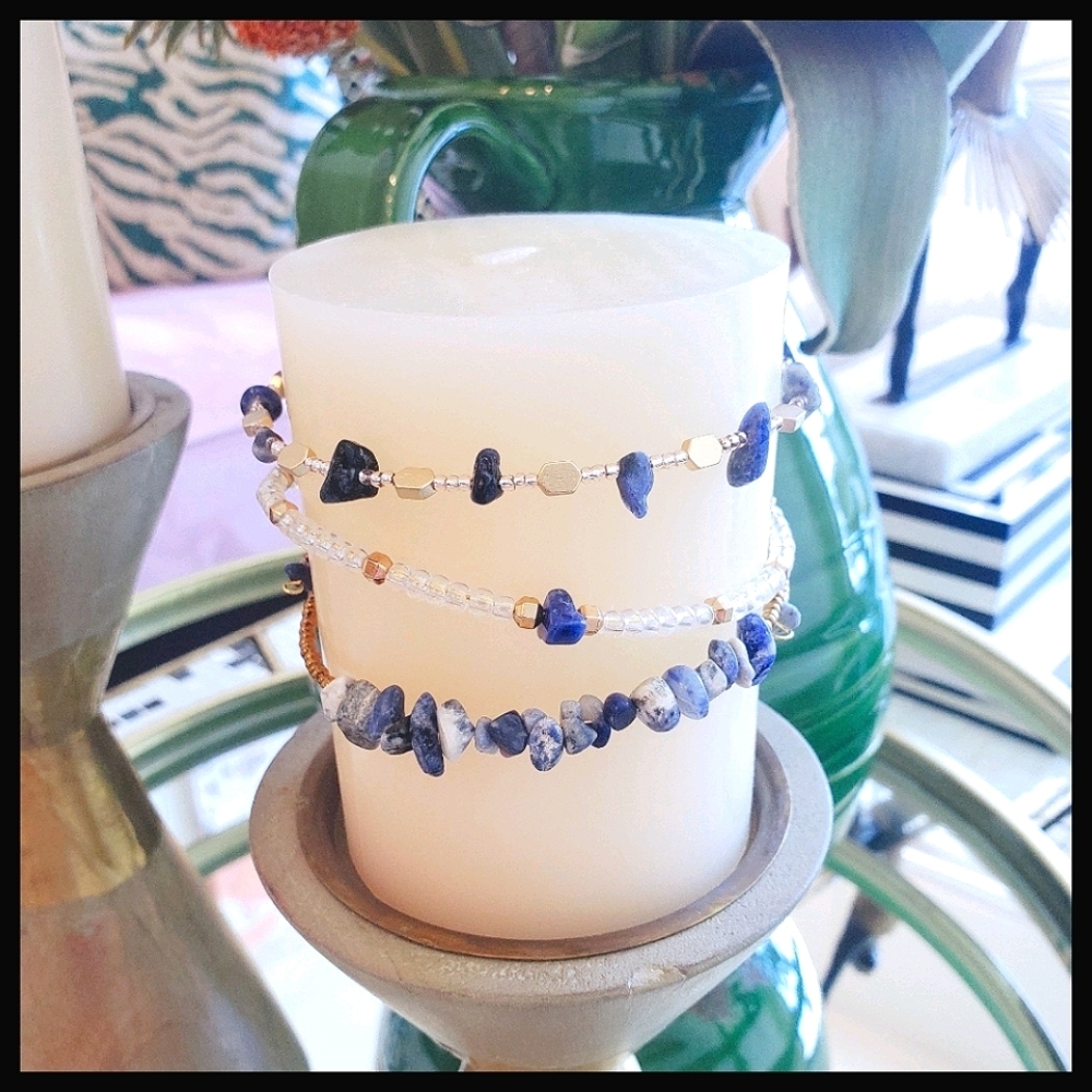 Sodalite Healing Bangles -3pack- Gold and Blue